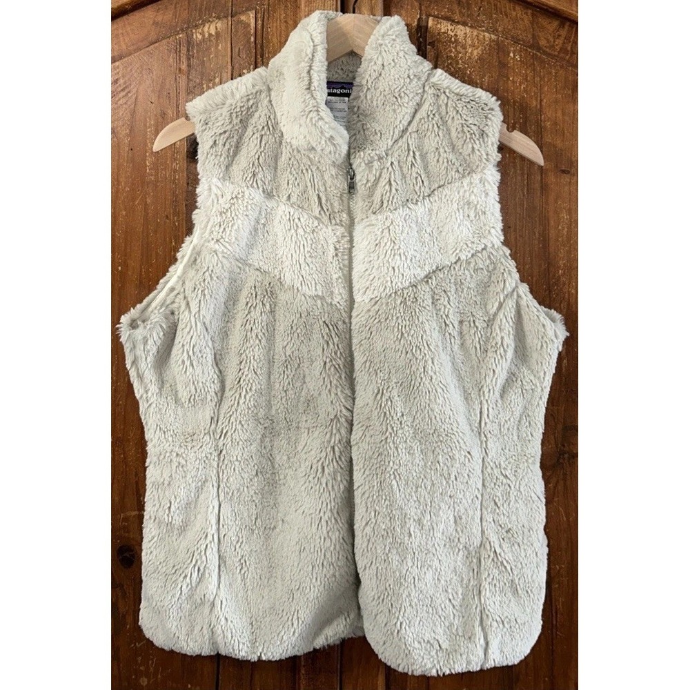 Women's Patagonia Pelage Plush Vest 2 Tone Bleached Stone& Beige Sz Large 28220